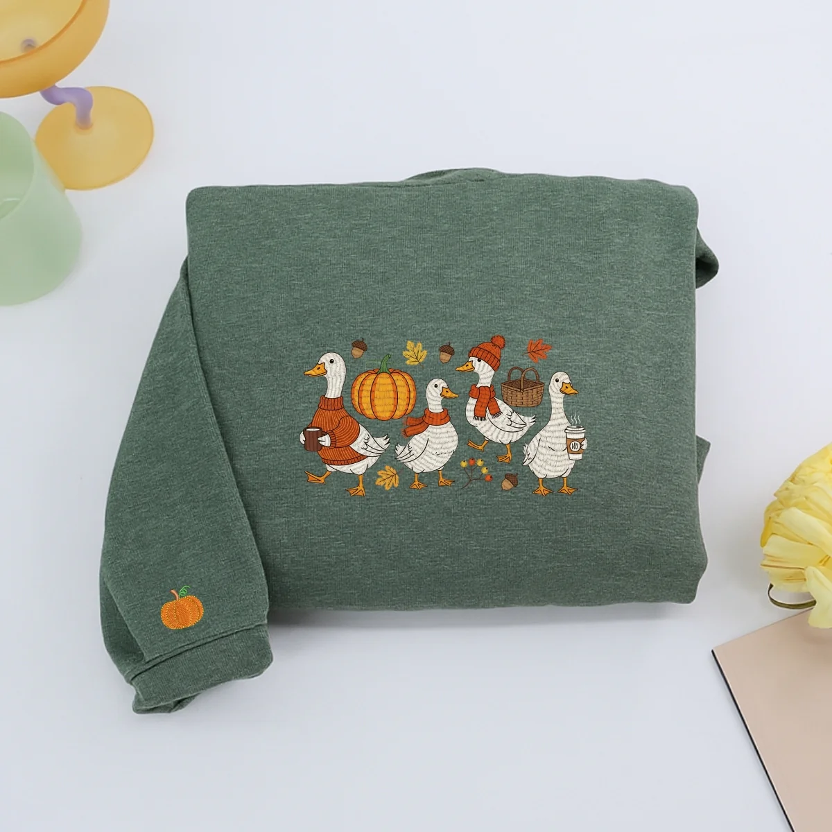 Custom Embroidered Goose Sweatshirt | Cozy Fall Thanksgiving Hoodie β Cute Autumn Embroidery Gift - Image 5