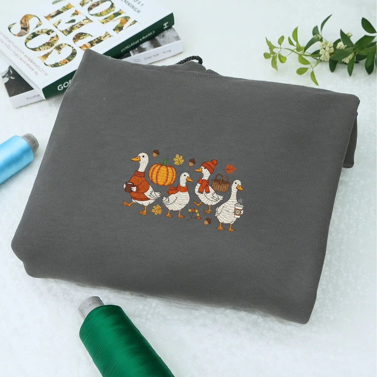 Custom Embroidered Goose Sweatshirt | Cozy Fall Thanksgiving Hoodie β Cute Autumn Embroidery Gift - Image 6