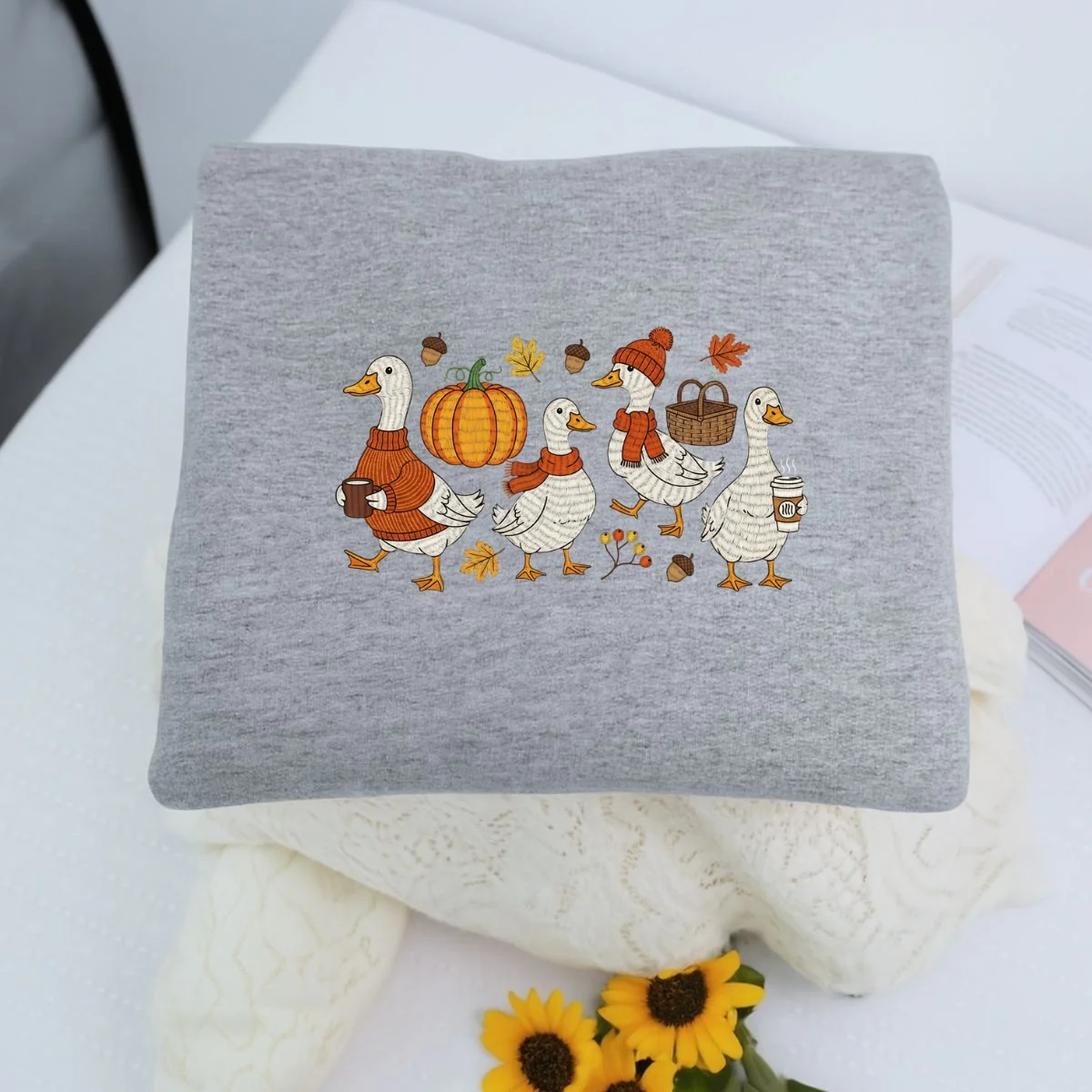Custom Embroidered Goose Sweatshirt | Cozy Fall Thanksgiving Hoodie β Cute Autumn Embroidery Gift - Image 7