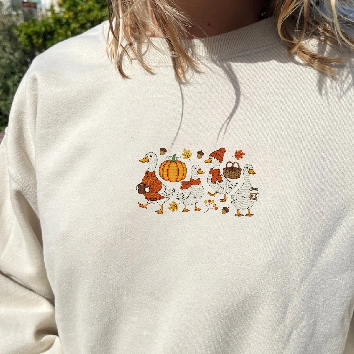 Custom Embroidered Goose Sweatshirt | Cozy Fall Thanksgiving Hoodie β Cute Autumn Embroidery Gift - Image 9