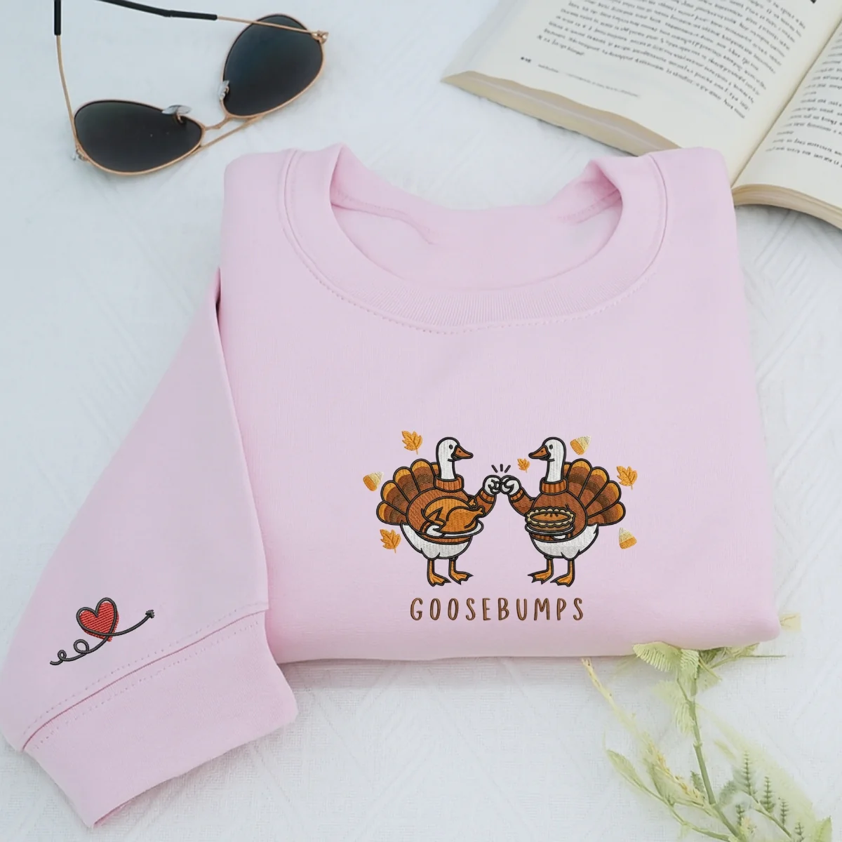 Custom Embroidered Goosebumps Thanksgiving Hoodie | Funny Ducks, Turkey & Pie Sweatshirt