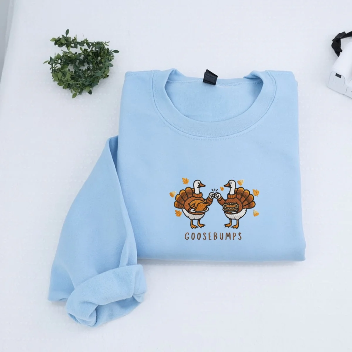 Custom Embroidered Goosebumps Thanksgiving Hoodie | Funny Ducks, Turkey & Pie Sweatshirt - Image 2