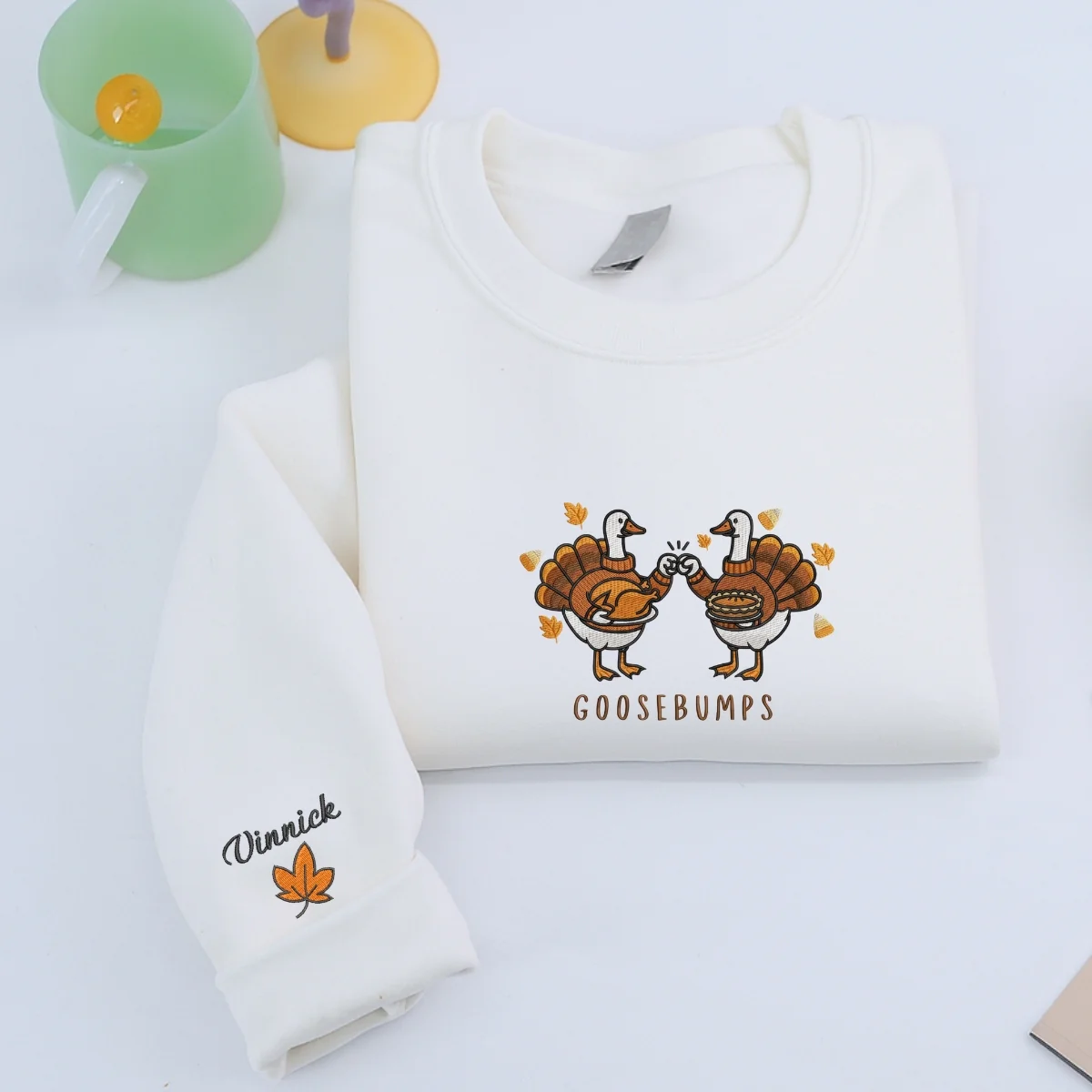 Custom Embroidered Goosebumps Thanksgiving Hoodie | Funny Ducks, Turkey & Pie Sweatshirt - Image 3
