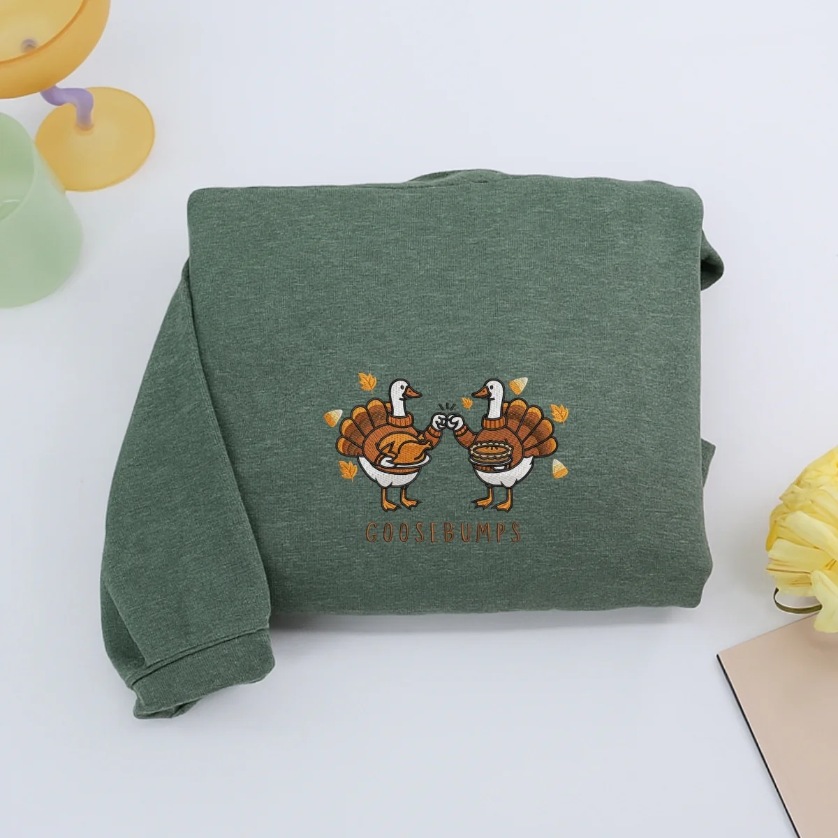 Custom Embroidered Goosebumps Thanksgiving Hoodie | Funny Ducks, Turkey & Pie Sweatshirt - Image 5