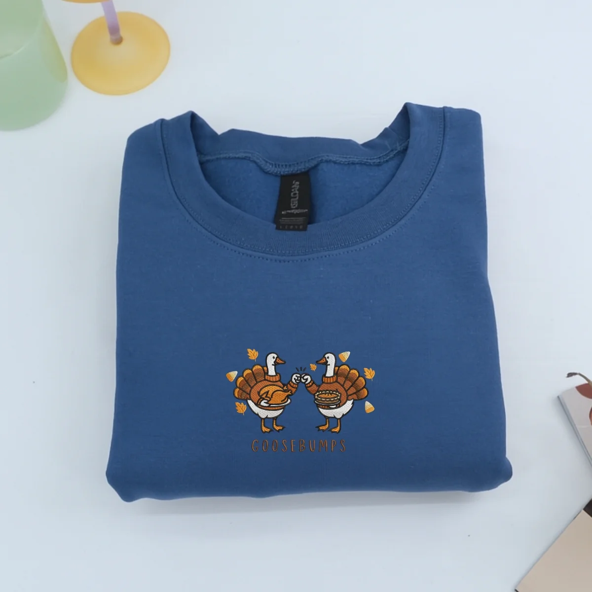Custom Embroidered Goosebumps Thanksgiving Hoodie | Funny Ducks, Turkey & Pie Sweatshirt - Image 6