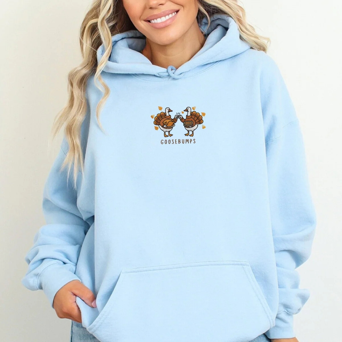 Custom Embroidered Goosebumps Thanksgiving Hoodie | Funny Ducks, Turkey & Pie Sweatshirt - Image 8