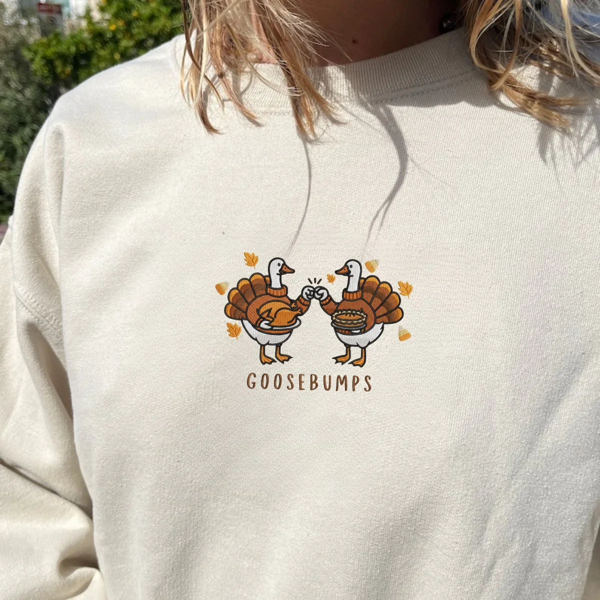 Custom Embroidered Goosebumps Thanksgiving Hoodie | Funny Ducks, Turkey & Pie Sweatshirt - Image 9