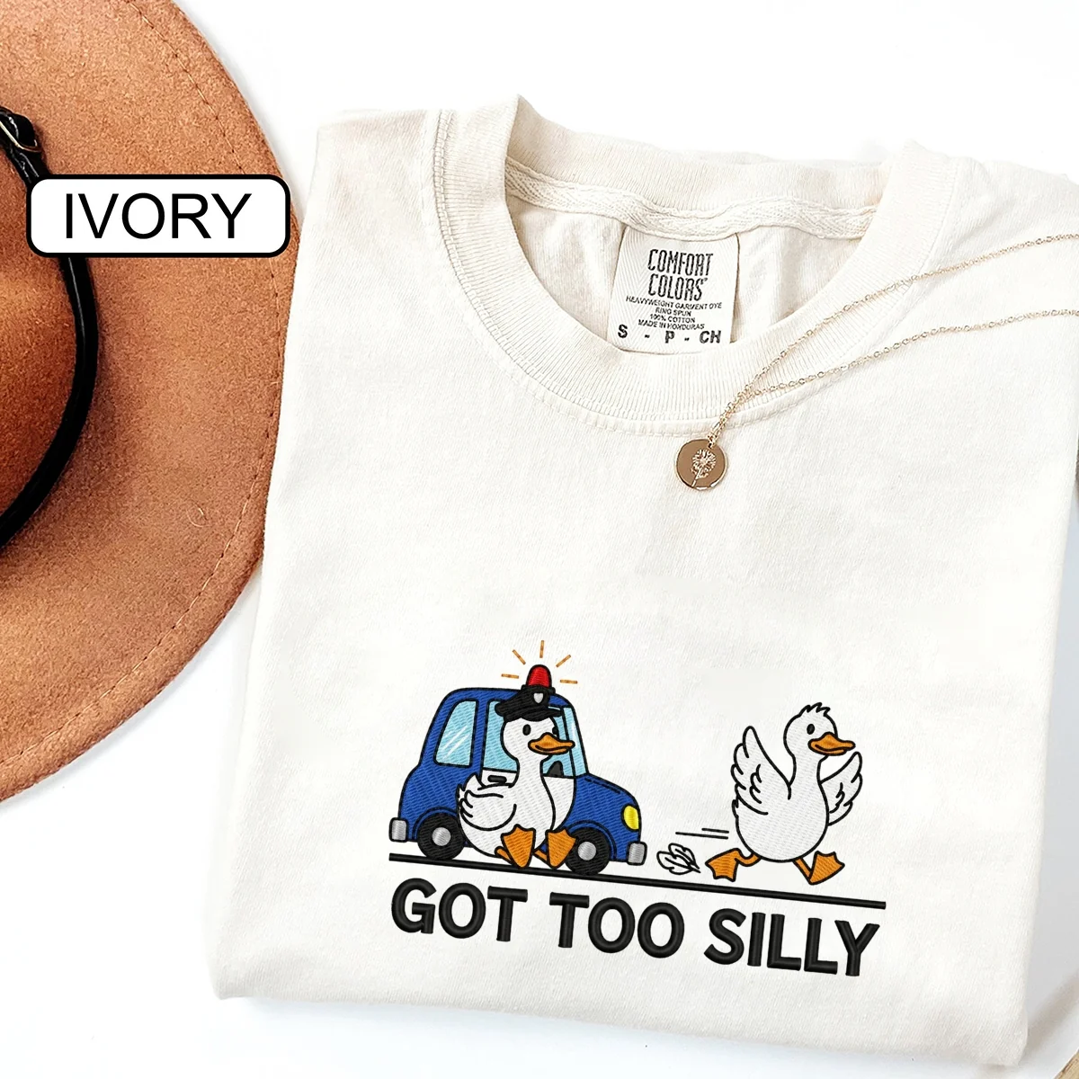 Custom Embroidered Got Too Silly T-Shirt | Funny Silly Goose Meme Tee – Cute Goose Lover Gift - Image 2
