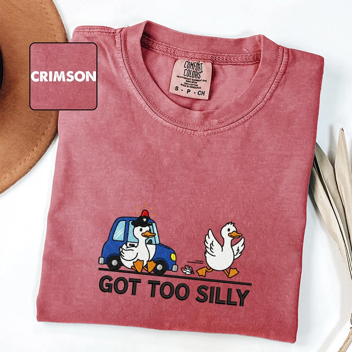 Custom Embroidered Got Too Silly T-Shirt | Funny Silly Goose Meme Tee – Cute Goose Lover Gift - Image 3