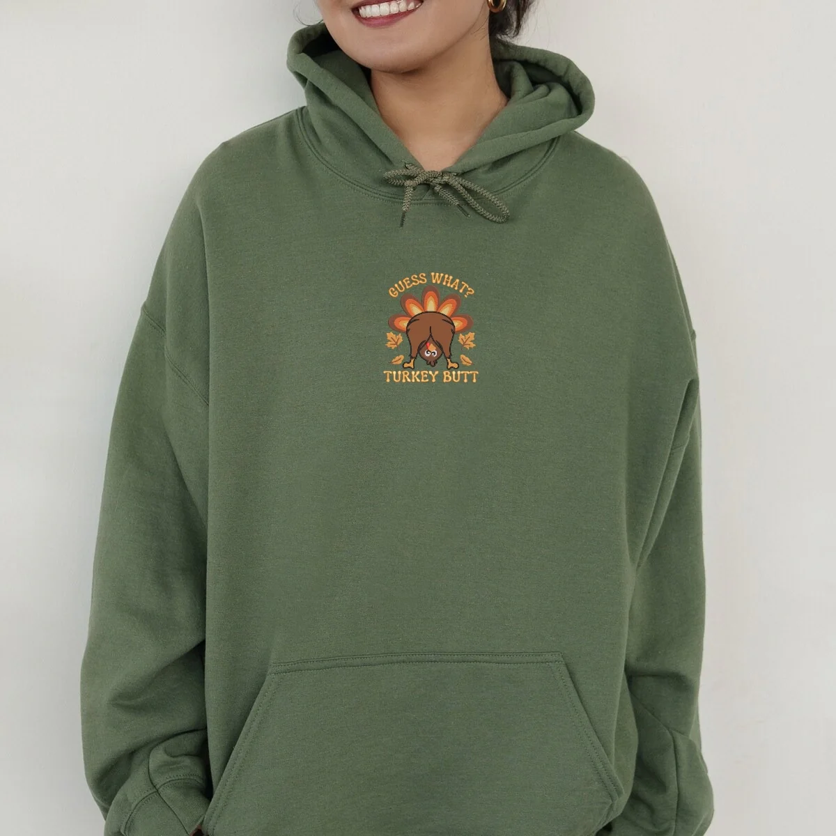 Custom Embroidered Guess What? Turkey Butt! Hoodie | Funny Thanksgiving Sweatshirt – Silly Turkey Day Gift for Family - Image 8