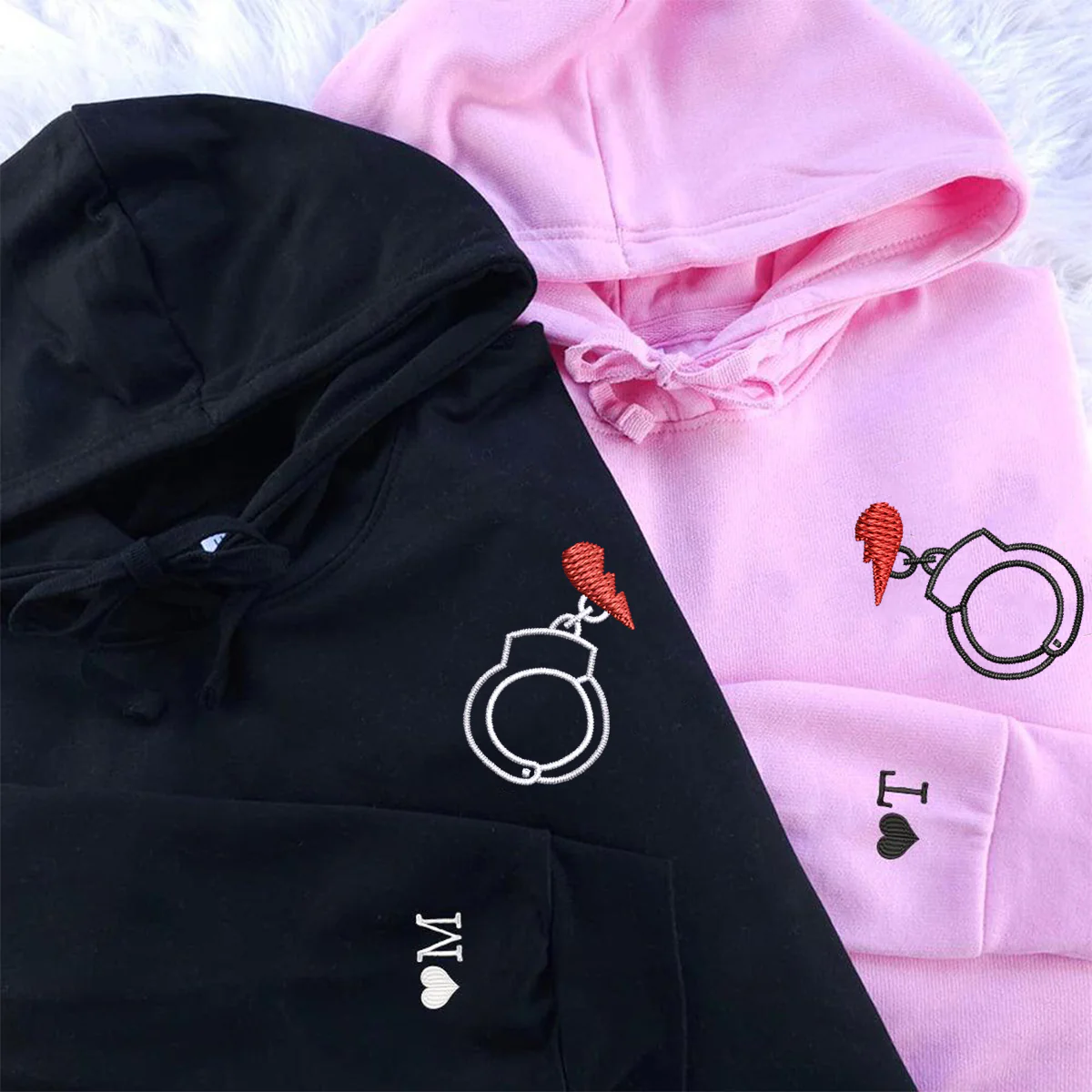 Custom Embroidered Handcuff Love Matching Hoodies for Couples - Image 2