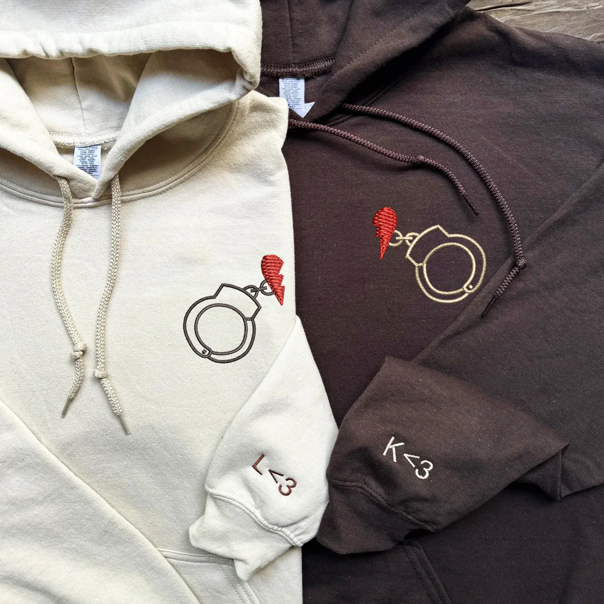 Custom Embroidered Handcuff Love Matching Hoodies for Couples - Image 3