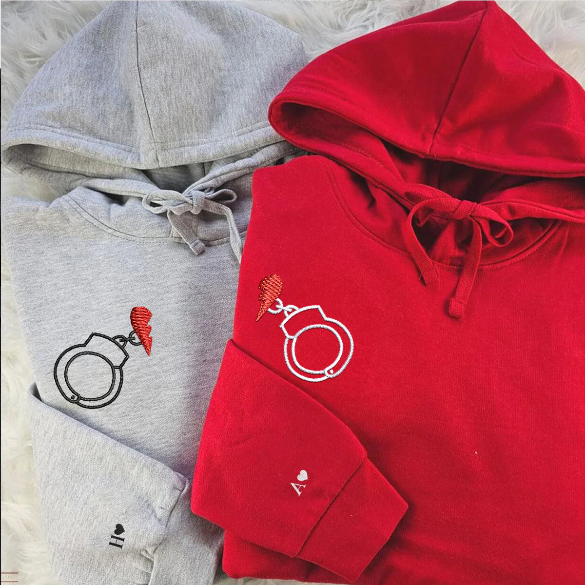 Custom Embroidered Handcuff Love Matching Hoodies for Couples - Image 4