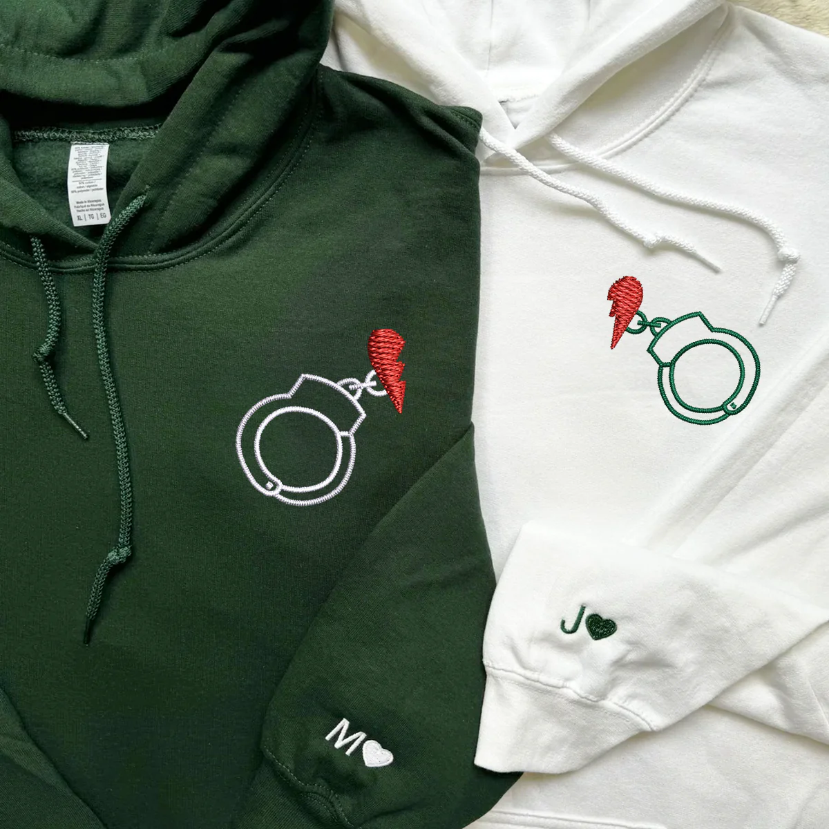 Custom Embroidered Handcuff Love Matching Hoodies for Couples - Image 5