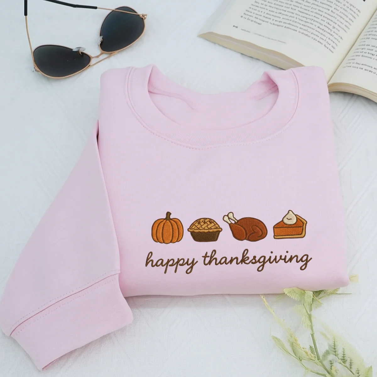 Custom Embroidered Happy Thanksgiving Sweatshirt | Cozy Pumpkin Season Hoodie β Fall Autumn Embroidery Gift - Image 4