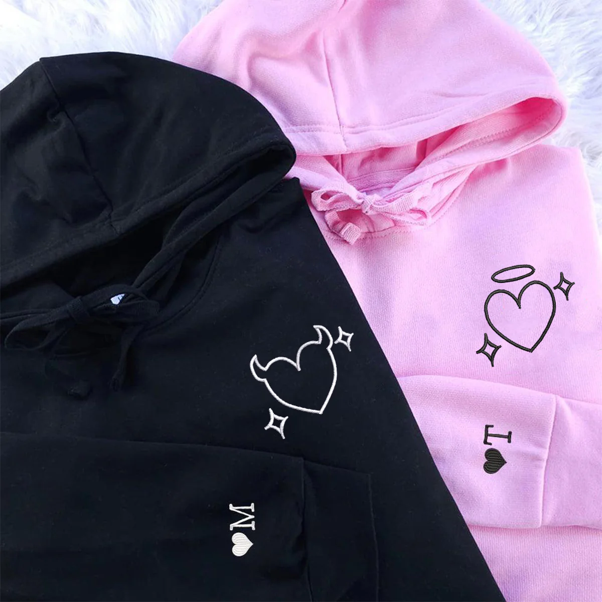 Custom Embroidered Heart Angle and Devil Matching Hoodies for Couples - Image 2