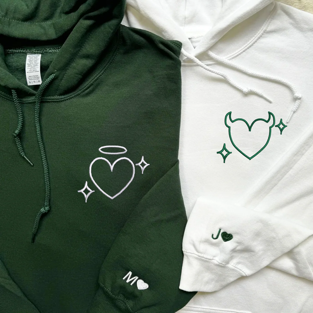 Custom Embroidered Heart Angle and Devil Matching Hoodies for Couples - Image 4