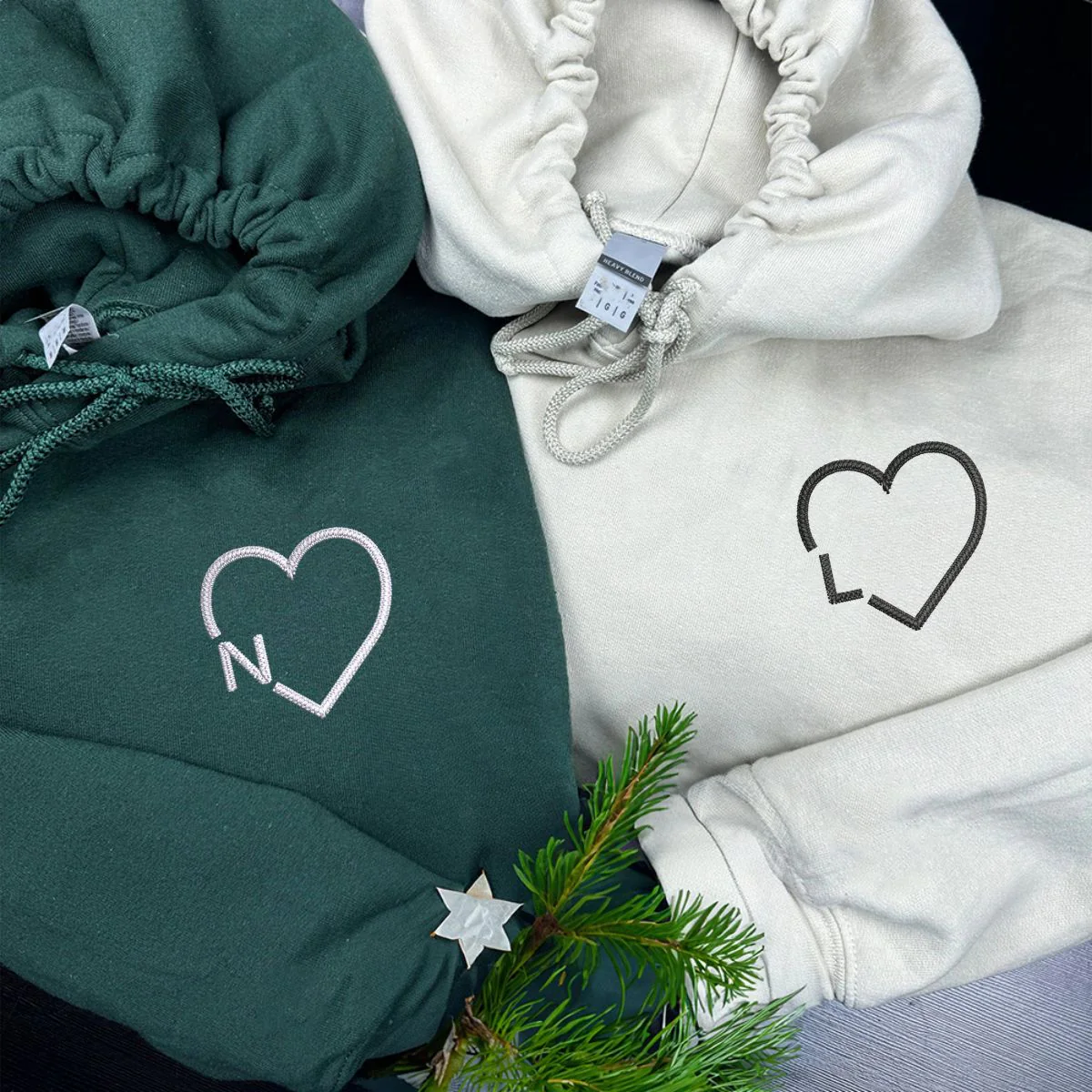 Custom Embroidered Heart Initials Matching Hoodies for Couples - Image 3