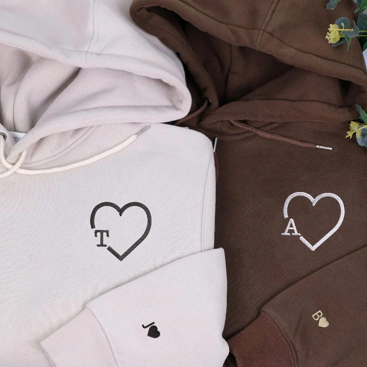 Custom Embroidered Heart Initials Matching Hoodies for Couples - Image 4