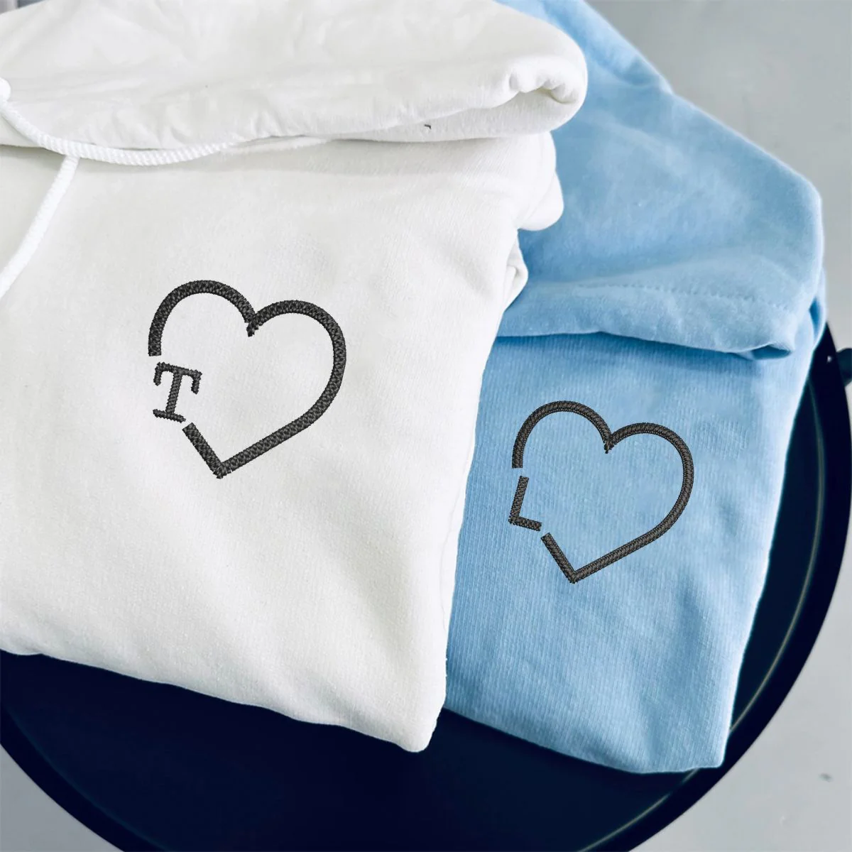Custom Embroidered Heart Initials Matching Hoodies for Couples - Image 5