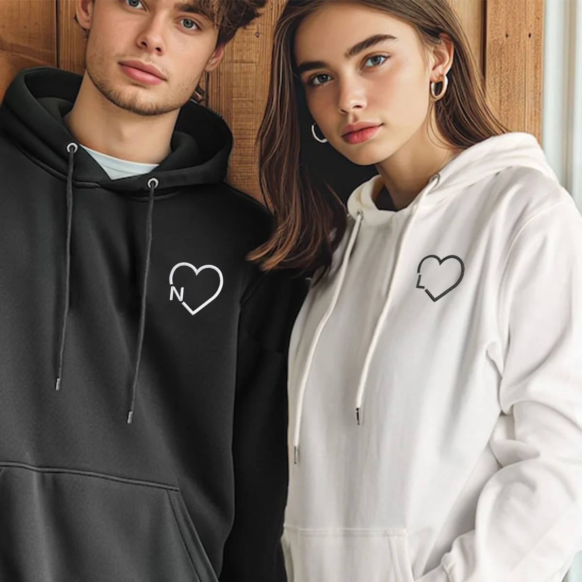 Custom Embroidered Heart Initials Matching Hoodies for Couples - Image 6