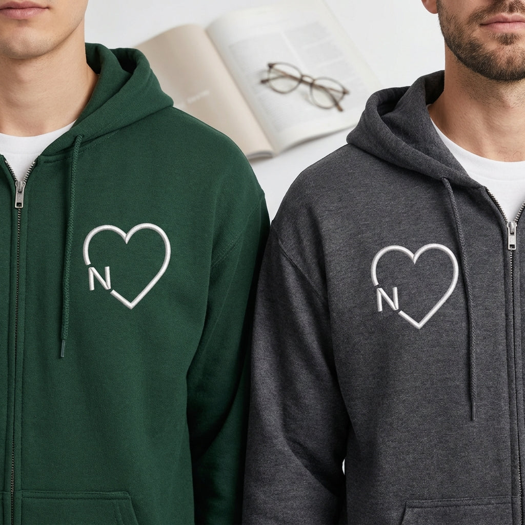 Custom Embroidered Heart Initials Matching Quarter Zip Sweatshirts & Full-Zip Hoodie for Couples - Image 7