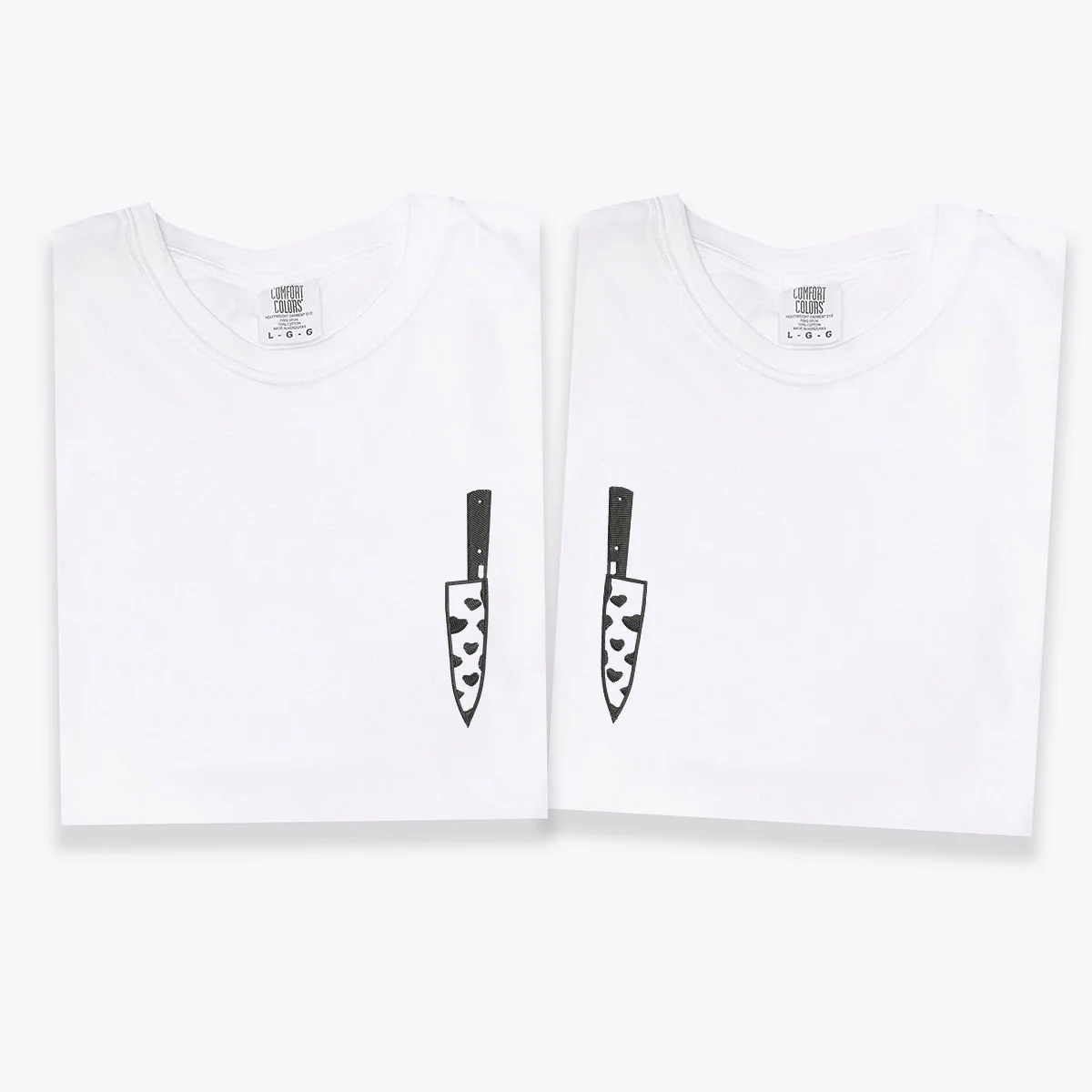 Custom Embroidered Heart Knife Matching T-shirts for Couples