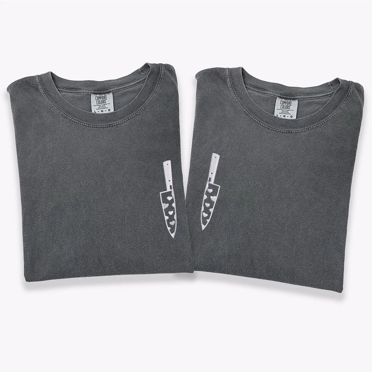 Custom Embroidered Heart Knife Matching T-shirts for Couples - Image 2