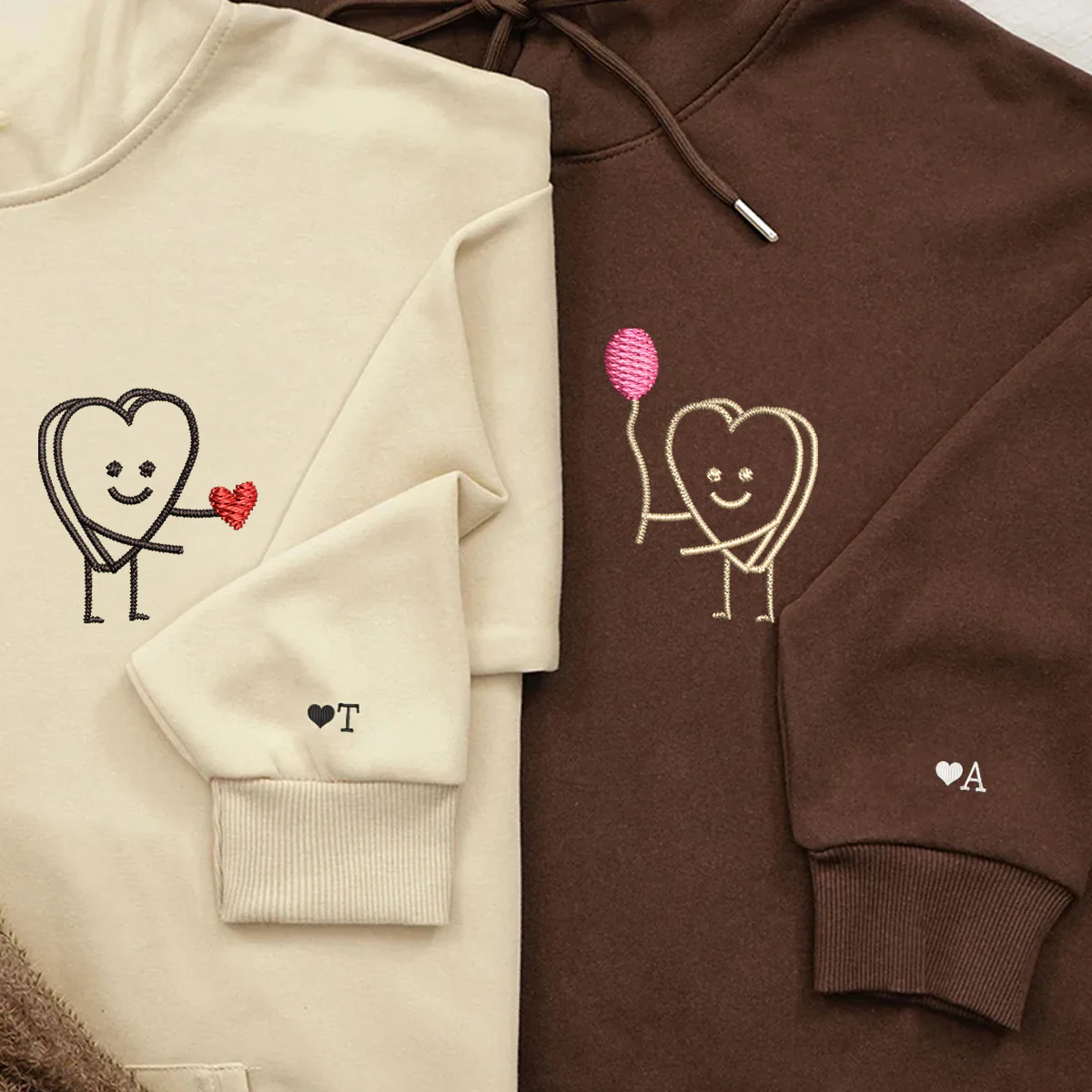 Custom Embroidered Heart Love Matching Hoodies for Couples - Image 4