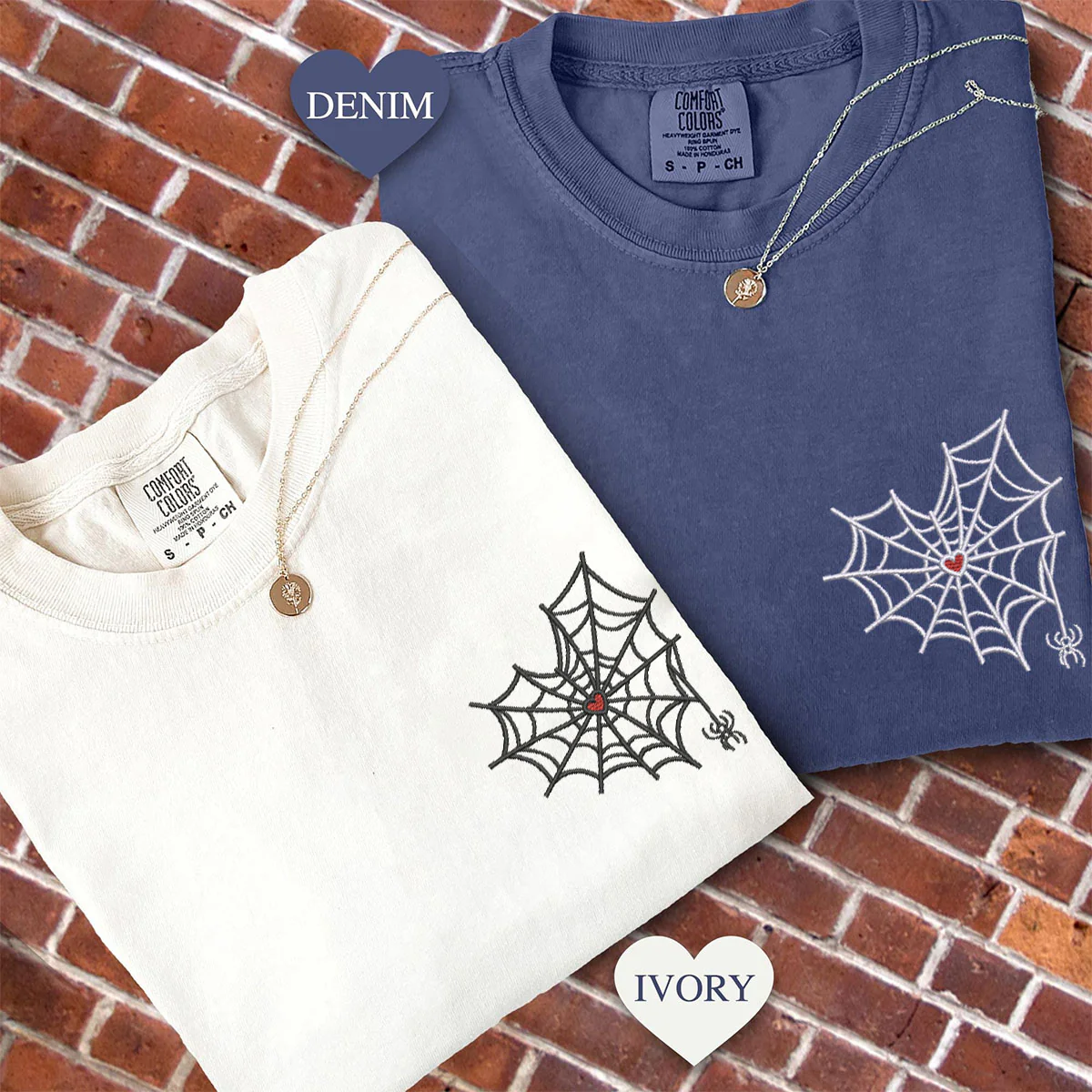 Custom Embroidered Heart Spider Web Matching T-shirts for Couples - Image 4