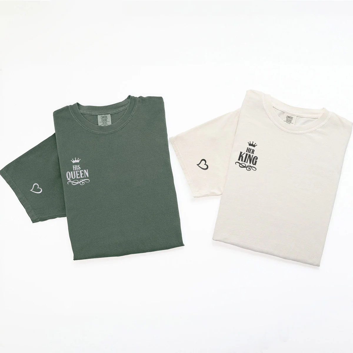 Custom Embroidered Her King x His Queen Matching T-shirts for Couples - Image 5