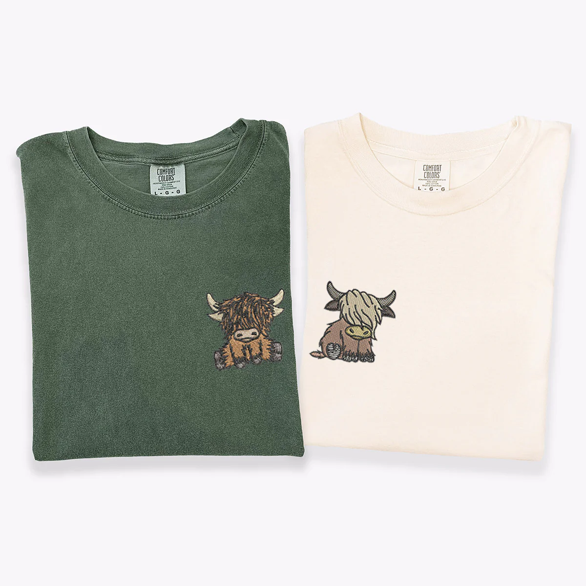 Custom Embroidered Highland Cow Matching T-shirts for Couples - Image 4