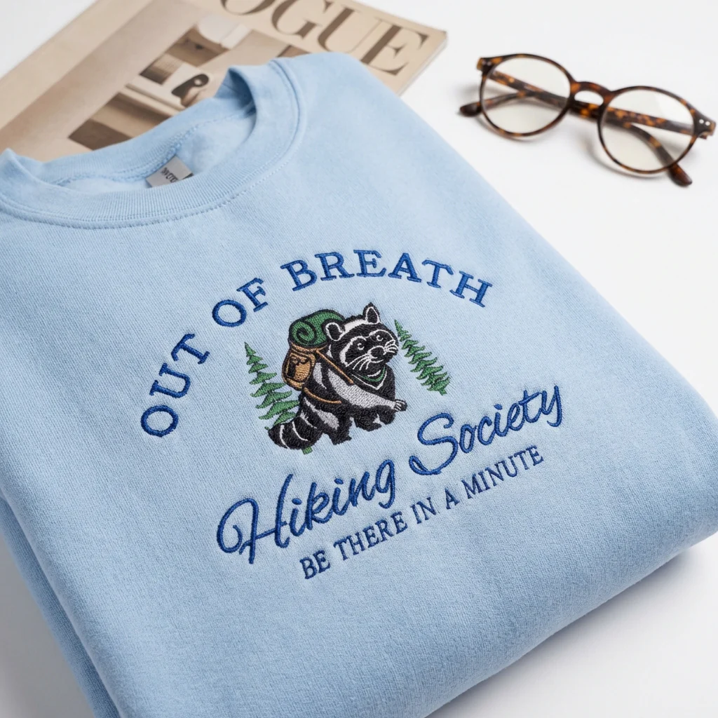 Custom Embroidered Hiking Sweatshirt - Funny Raccoon Hoodie – Nature Lover Gift