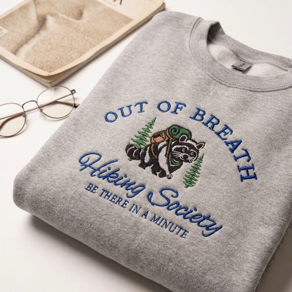 Custom Embroidered Hiking Sweatshirt - Funny Raccoon Hoodie – Nature Lover Gift - Image 3