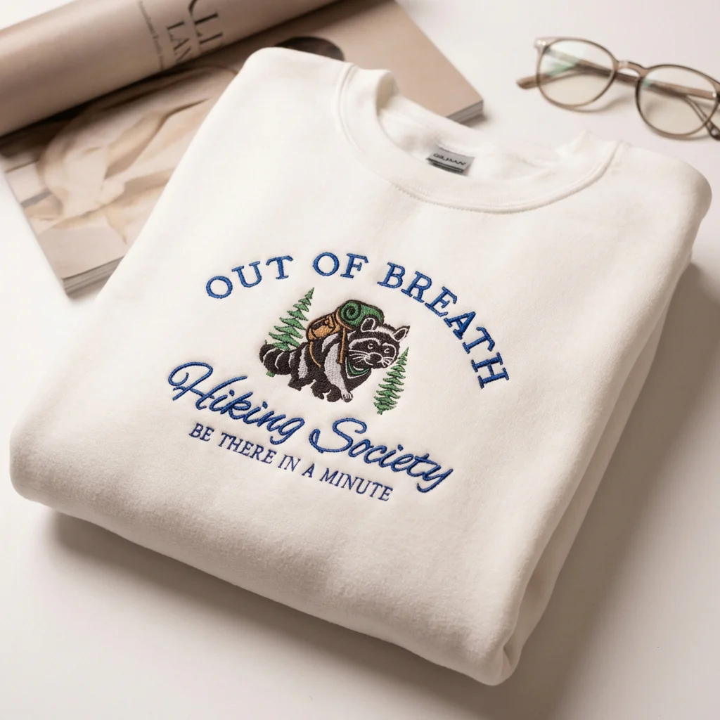 Custom Embroidered Hiking Sweatshirt - Funny Raccoon Hoodie – Nature Lover Gift - Image 4