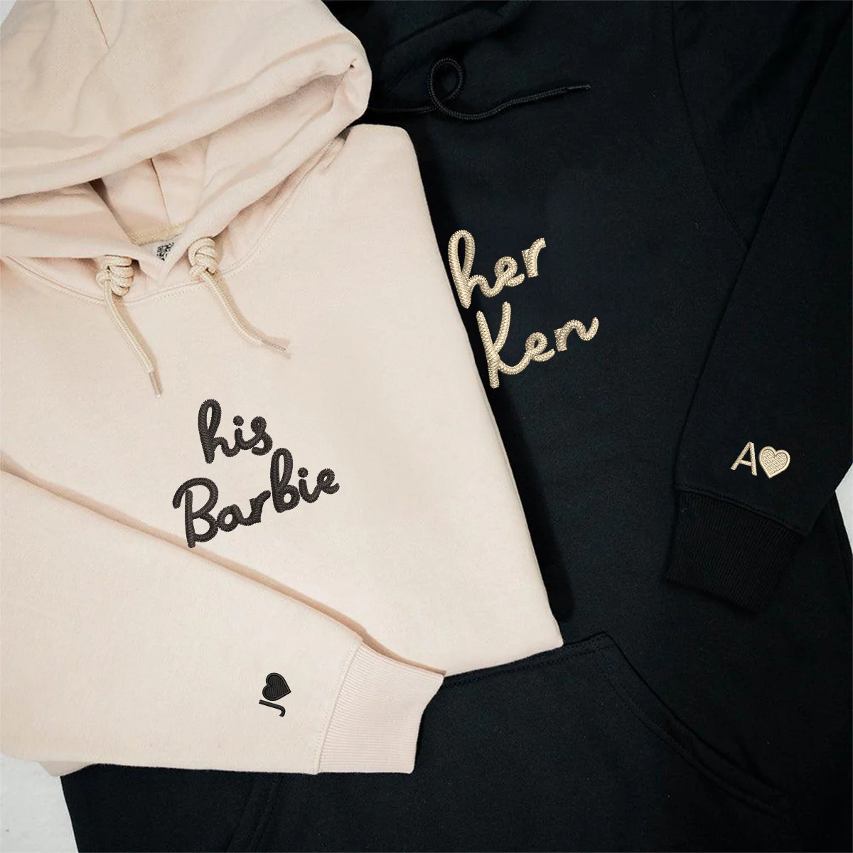 Custom Embroidered His Barbie Her Ken Matching Hoodies for Couples - Image 2