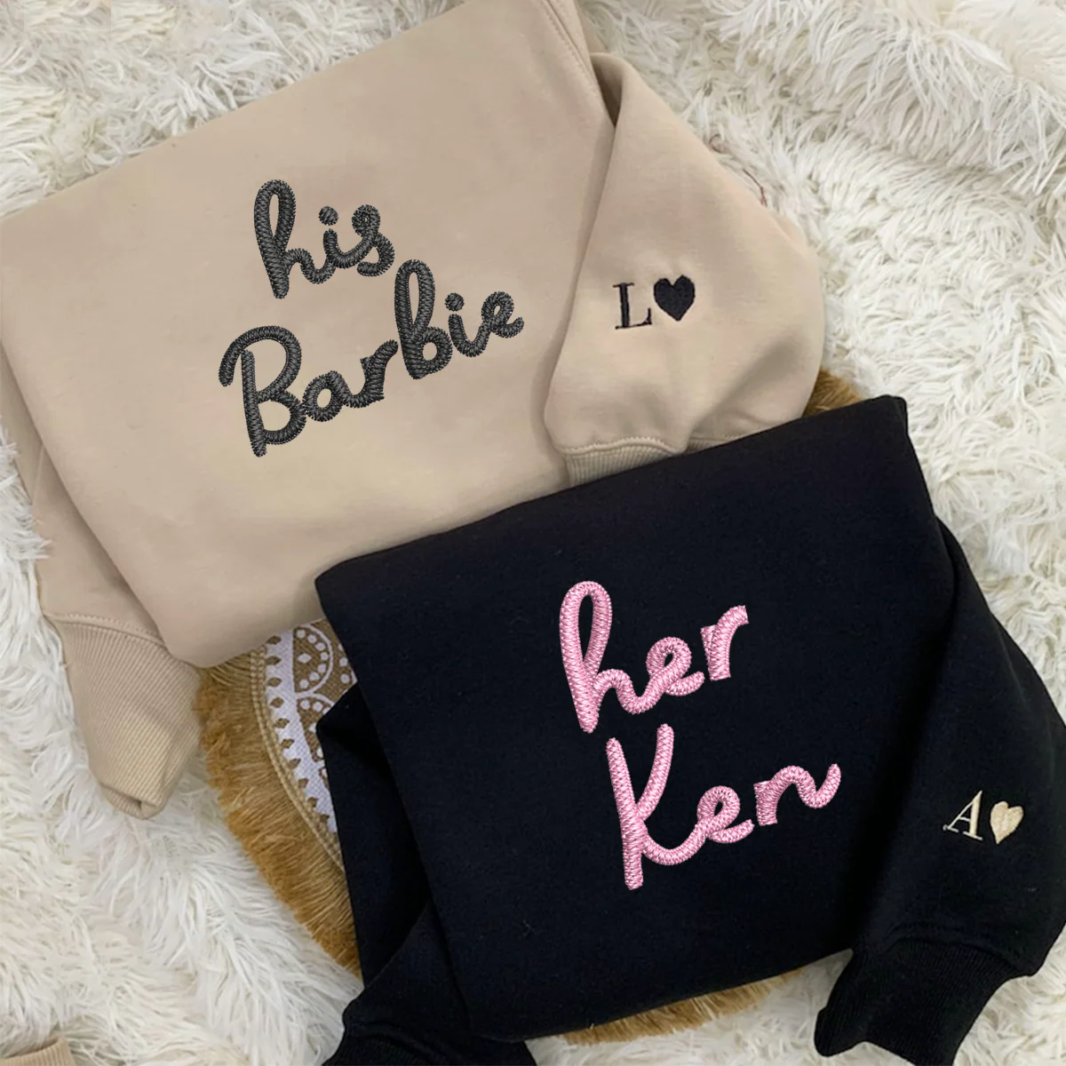 Custom Embroidered His Barbie Her Ken Matching Hoodies for Couples - Image 4