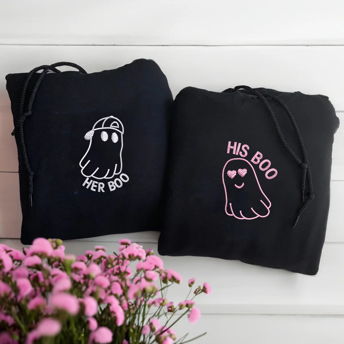 Custom Embroidered His Boo Her Boo Matching Hoodies for Couples - Image 2