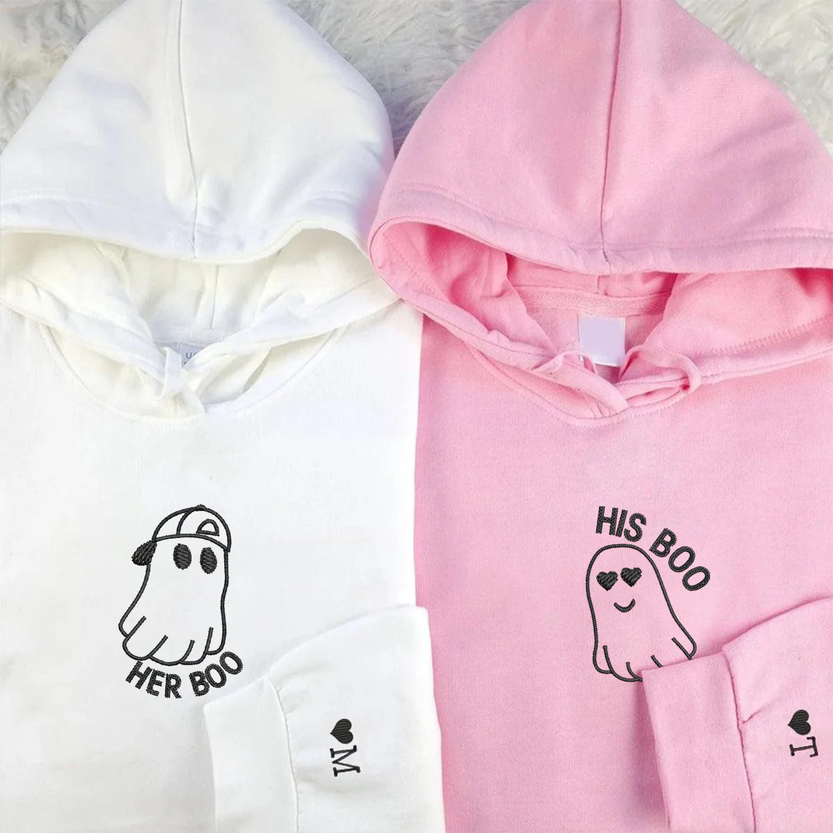 Custom Embroidered His Boo Her Boo Matching Hoodies for Couples - Image 3