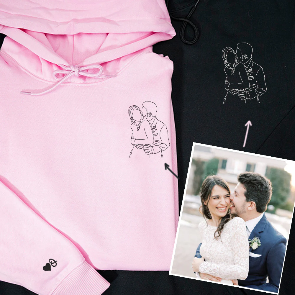 Custom Embroidered Hoodie, Personalized Portrait From Photo Sweatshirt, Couple Hoodie, Matching Hoodies for Couples - Image 2