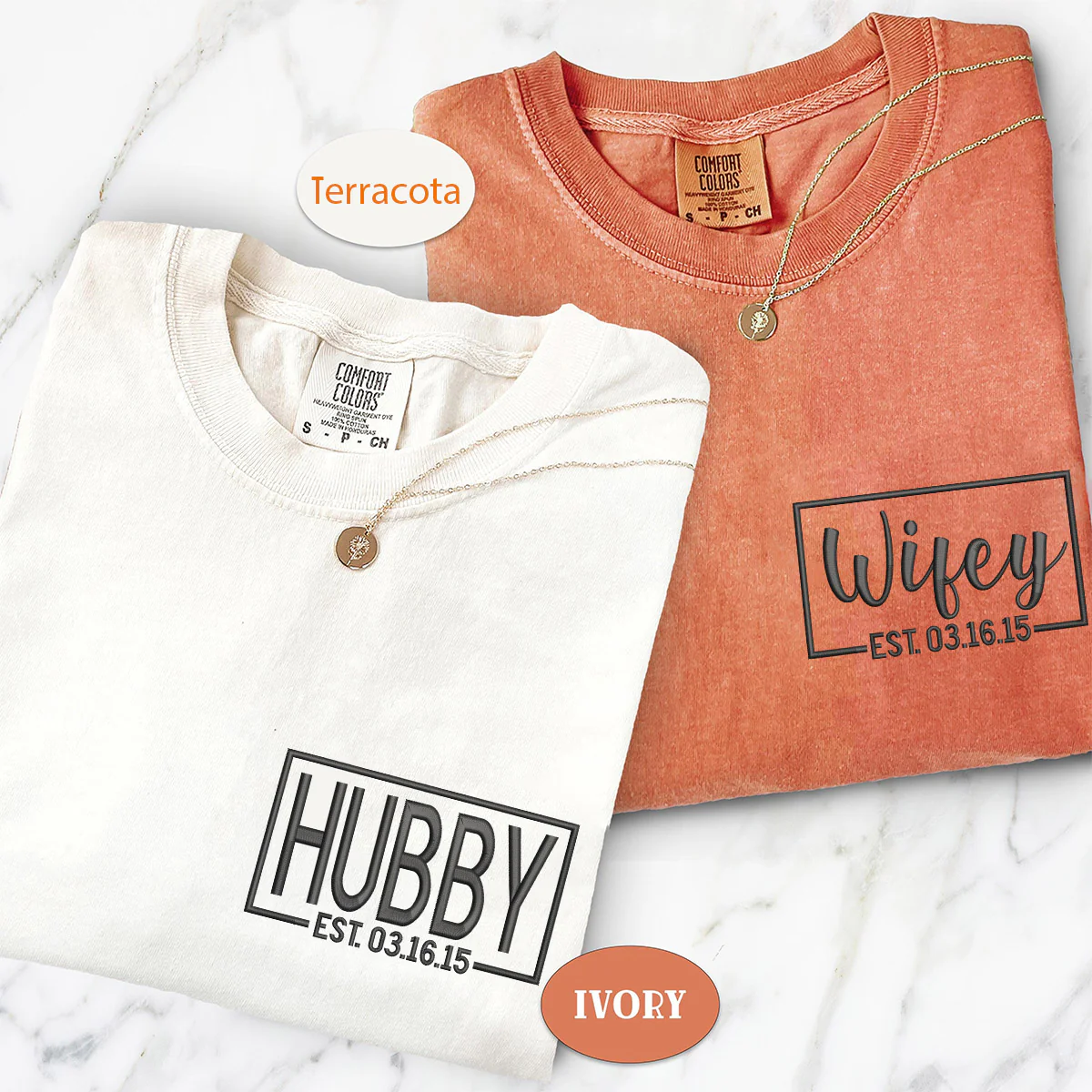 Custom Embroidered Hubby and Wifey Matching T-shirts for Couples - Image 4