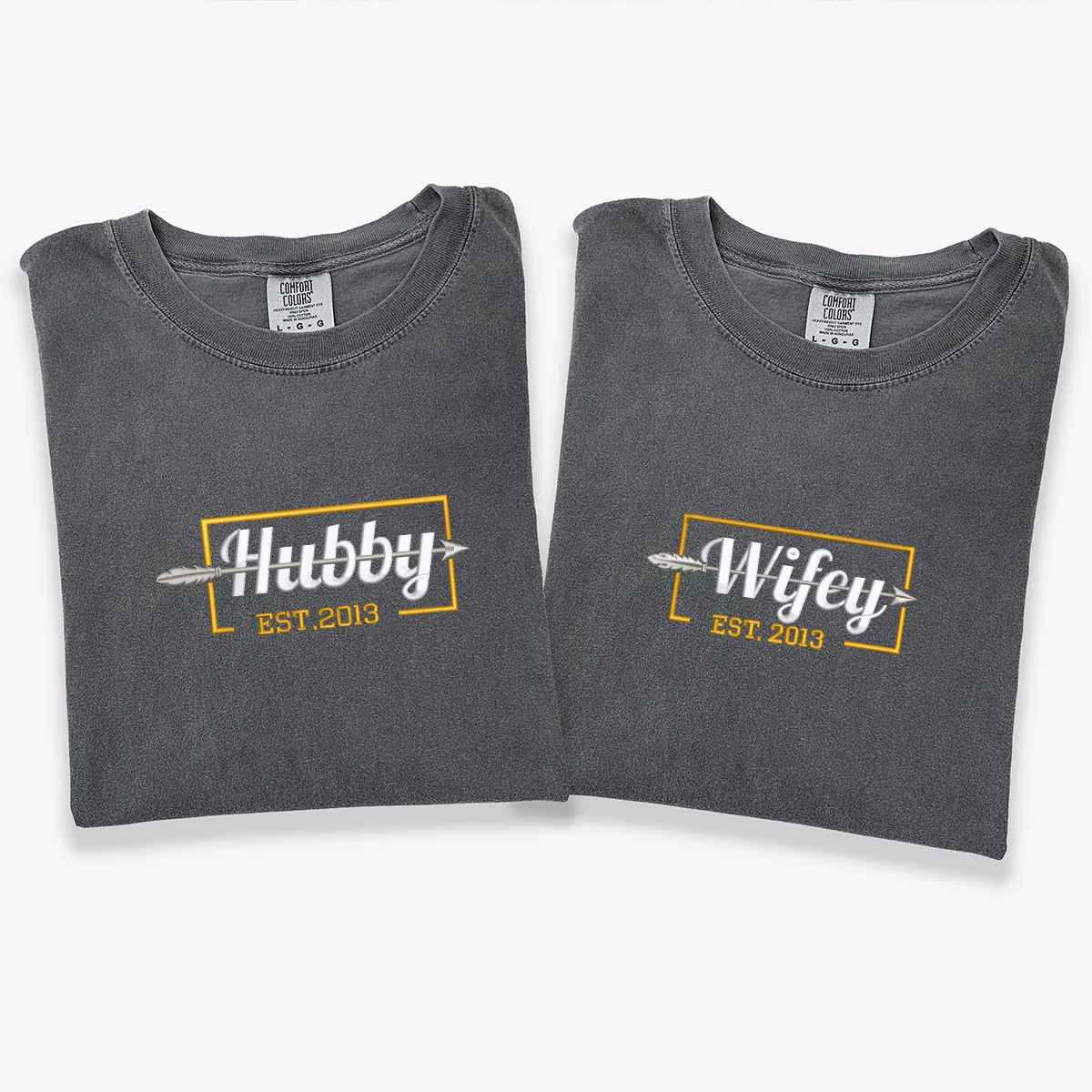 Custom Embroidered Hubby and Wifey Matching T-shirts for Couples - Image 5