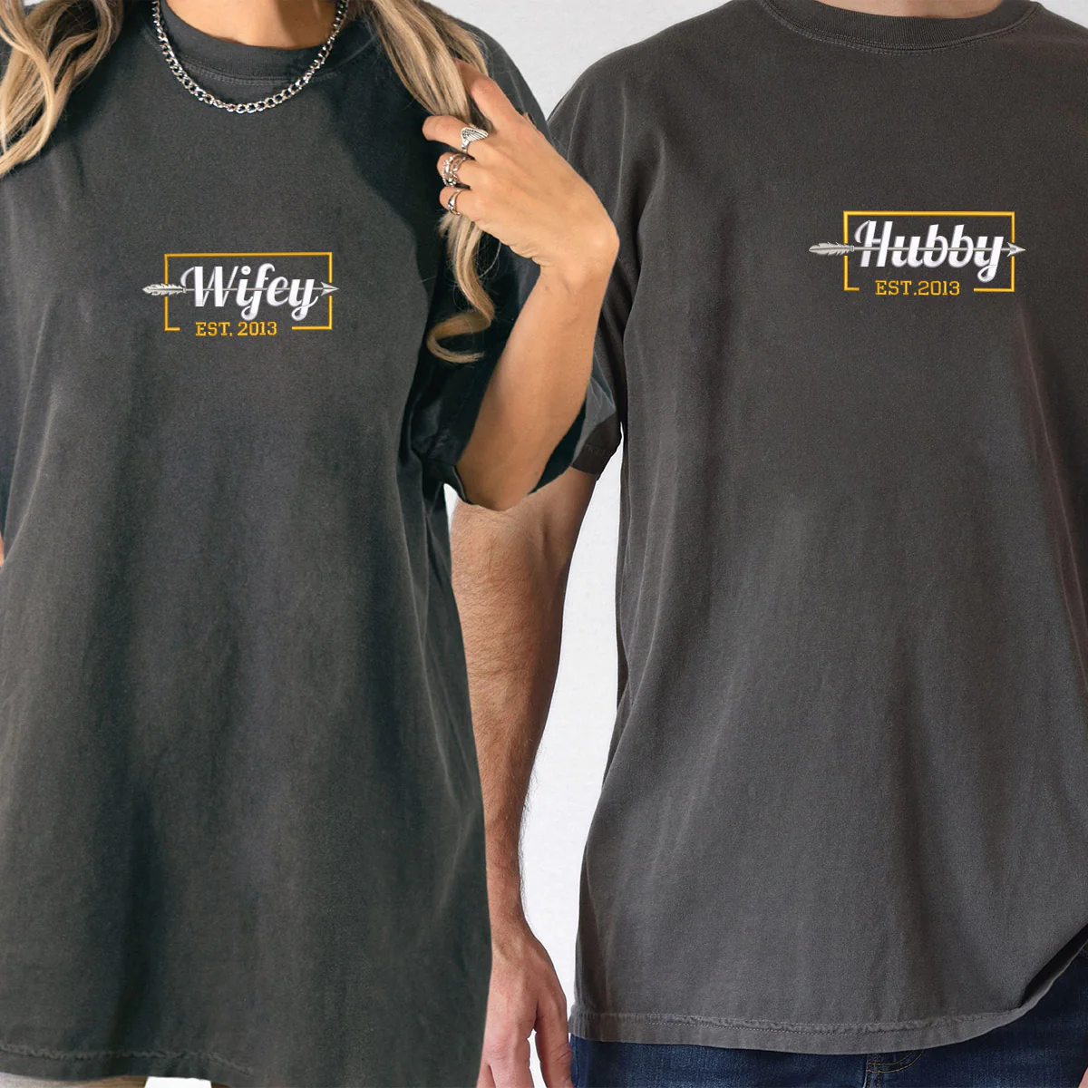 Custom Embroidered Hubby and Wifey Matching T-shirts for Couples - Image 8