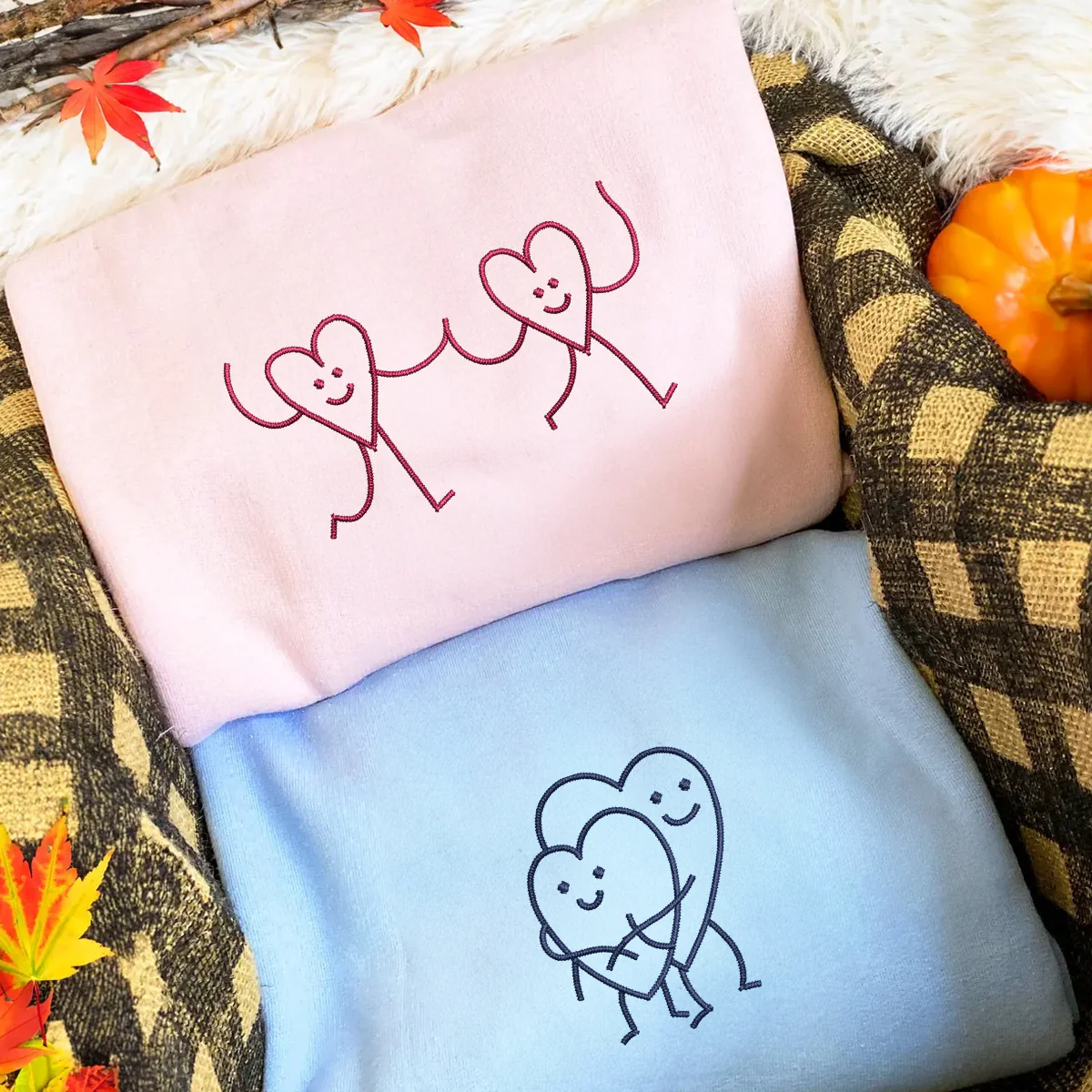 Custom Embroidered Hugging Hearts Matching Hoodies for Couples - Image 6