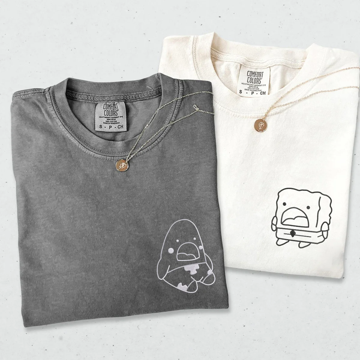 Custom Embroidered Humorous Cartoon Matching T-shirts for Couples