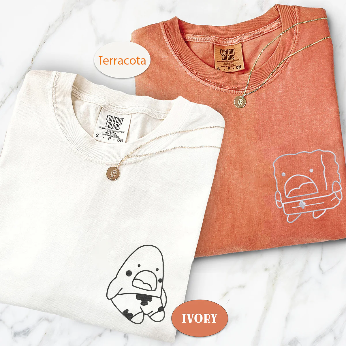 Custom Embroidered Humorous Cartoon Matching T-shirts for Couples - Image 2