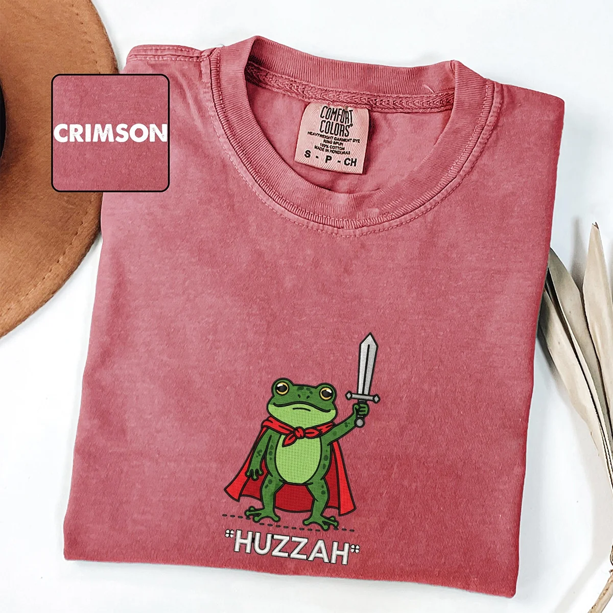 Custom Embroidered Huzzah Frog T-Shirt | Funny DnD Renaissance Faire Tee – Medieval Fantasy Gamer Gift - Image 2