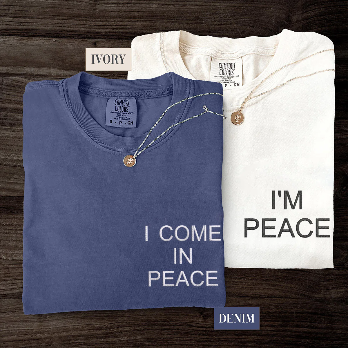 Custom Embroidered I Come In Peace Matching T-shirts for Couples - Image 3