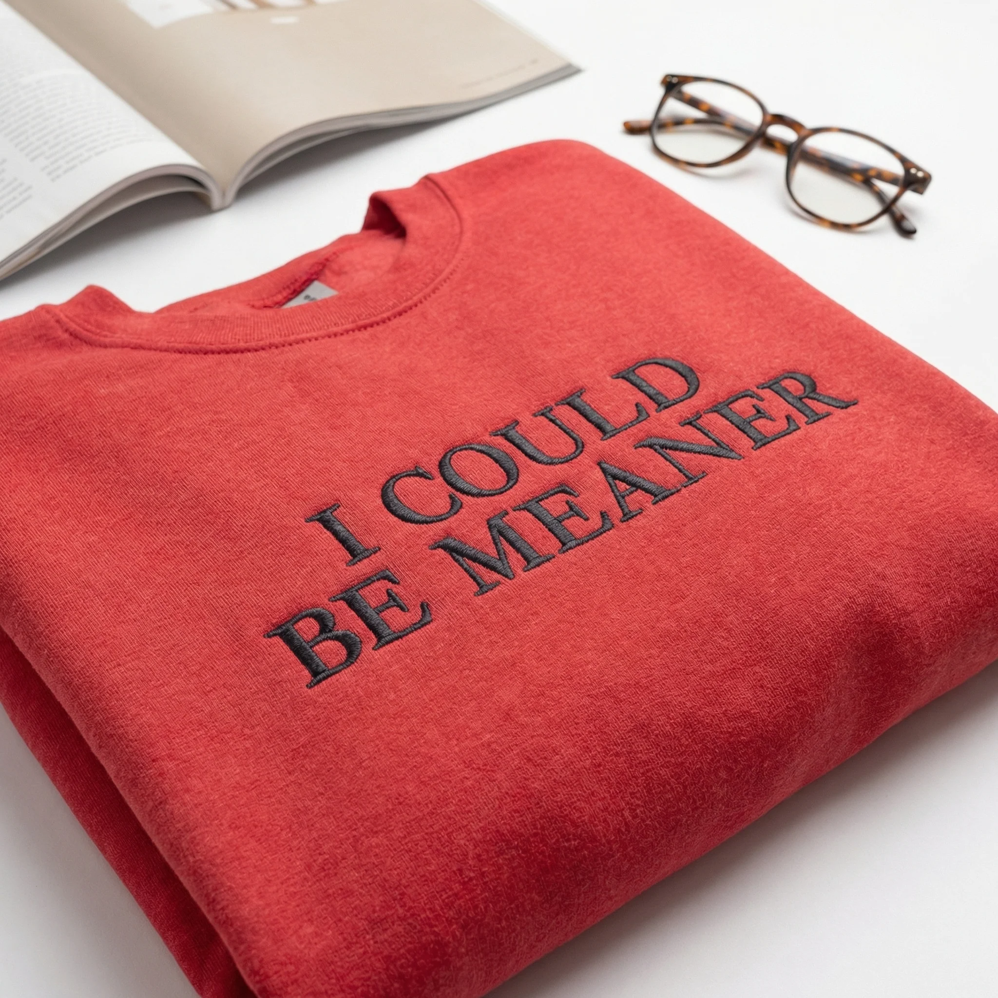 Custom Embroidered I Could Be Meaner Hoodie - Funny Cozy Crewneck - Image 3