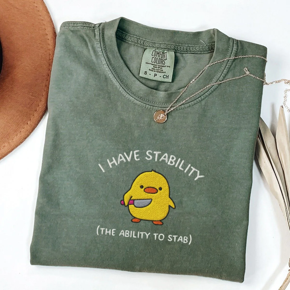 Custom Embroidered I Have Stability T-Shirt – Funny Duck Embroidered Tee - Image 4